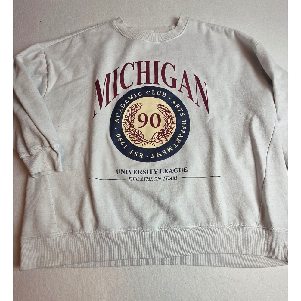Primark Michigan Academic Club University League Sweatshirt XL White Graphic